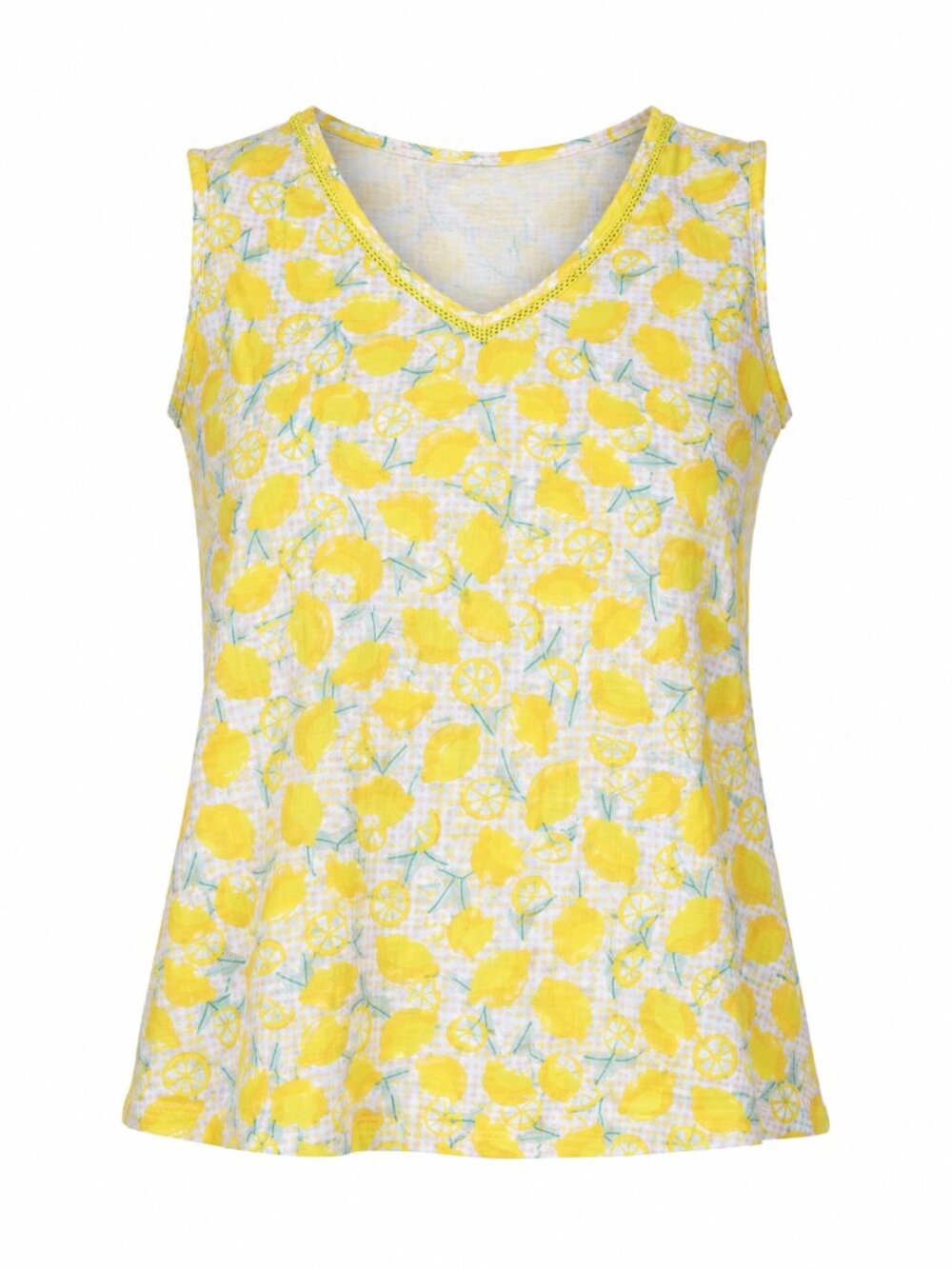 Lands' End Lemon Yellow Gingham Sleeveless Top with V-Neck Size L